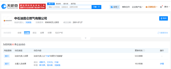 火星策略 中石油昆仑燃气公司发生高管变更
